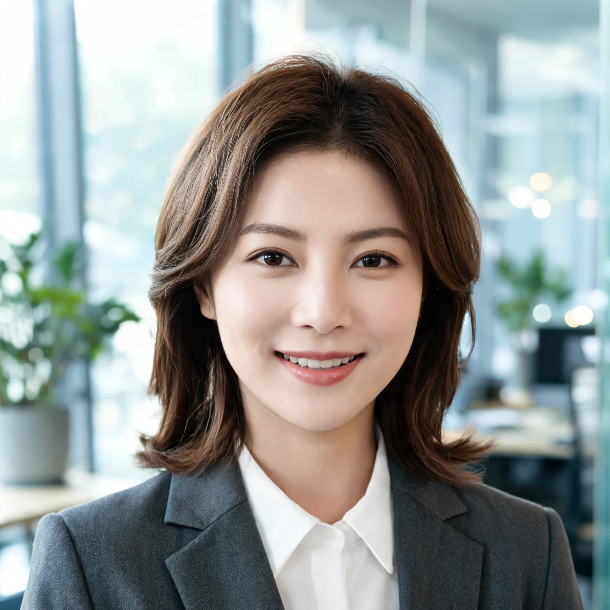 Business headshot of a woman in a modern office