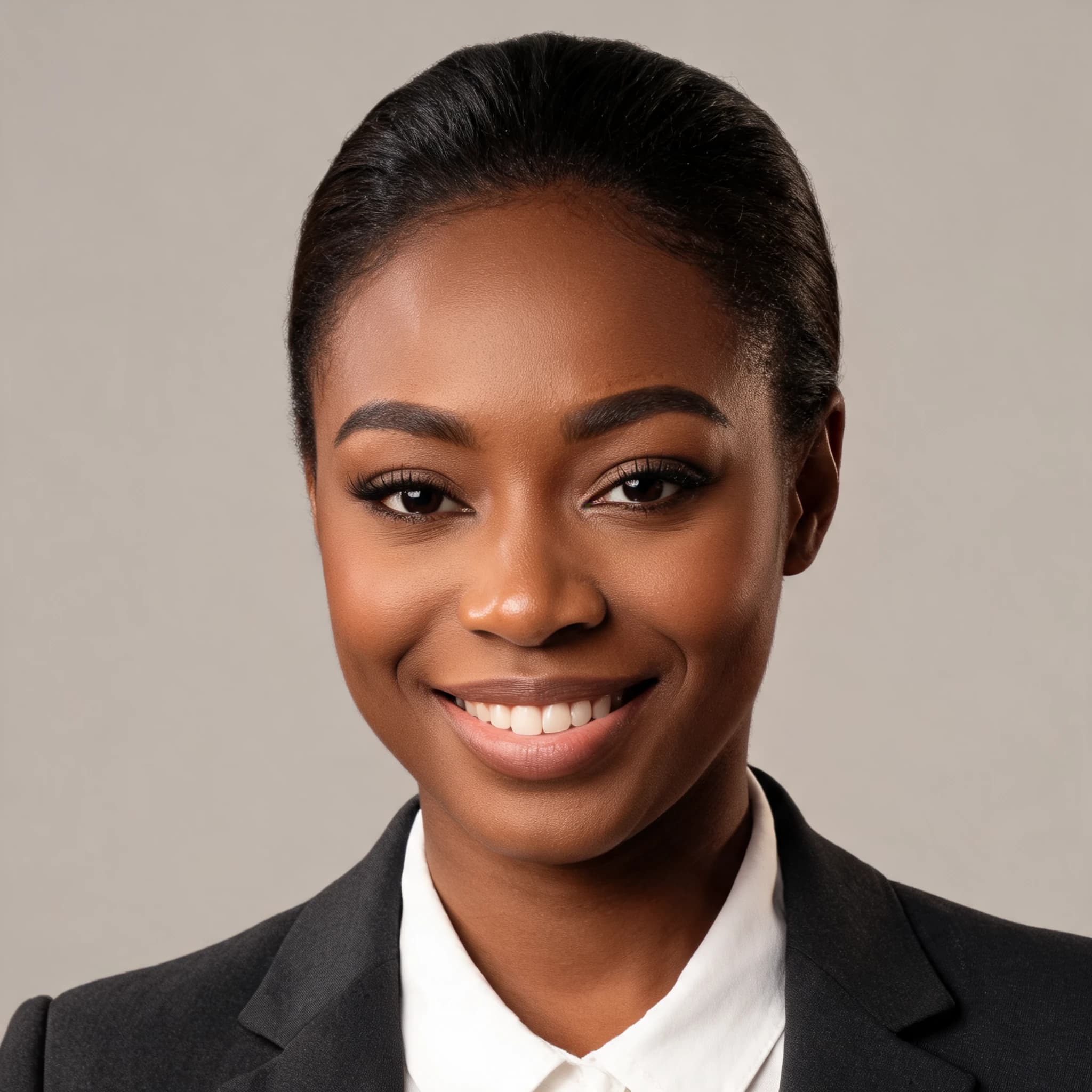 Studio headshot of a woman in a dark blazer
